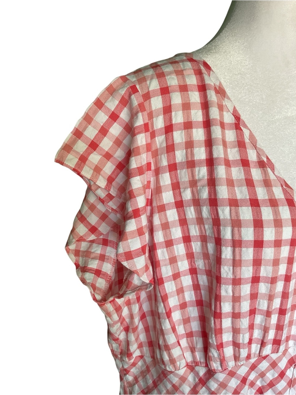 Loft Red Gingham Button Down Flutter Sleeve CottageCore Tiered Maxi Dress 18 - Picture 6 of 9